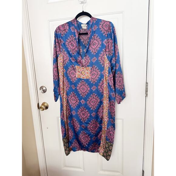 Dries Van Noten Dress Womens XS Kaftan Silk Patterned Midi Boho Artsy Multi Blue - Picture 5 of 8